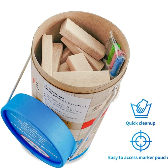 Tumbling Tower🗼Game w 54 Blank Tumbling Blocks🧱 4 Coloring Markers🖍️ - Picture 2 of 8